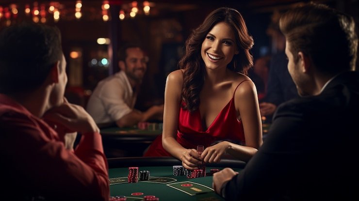 Dealer profesional melayani pemain di meja Live Casino hk 4d dengan kamera multi-angle